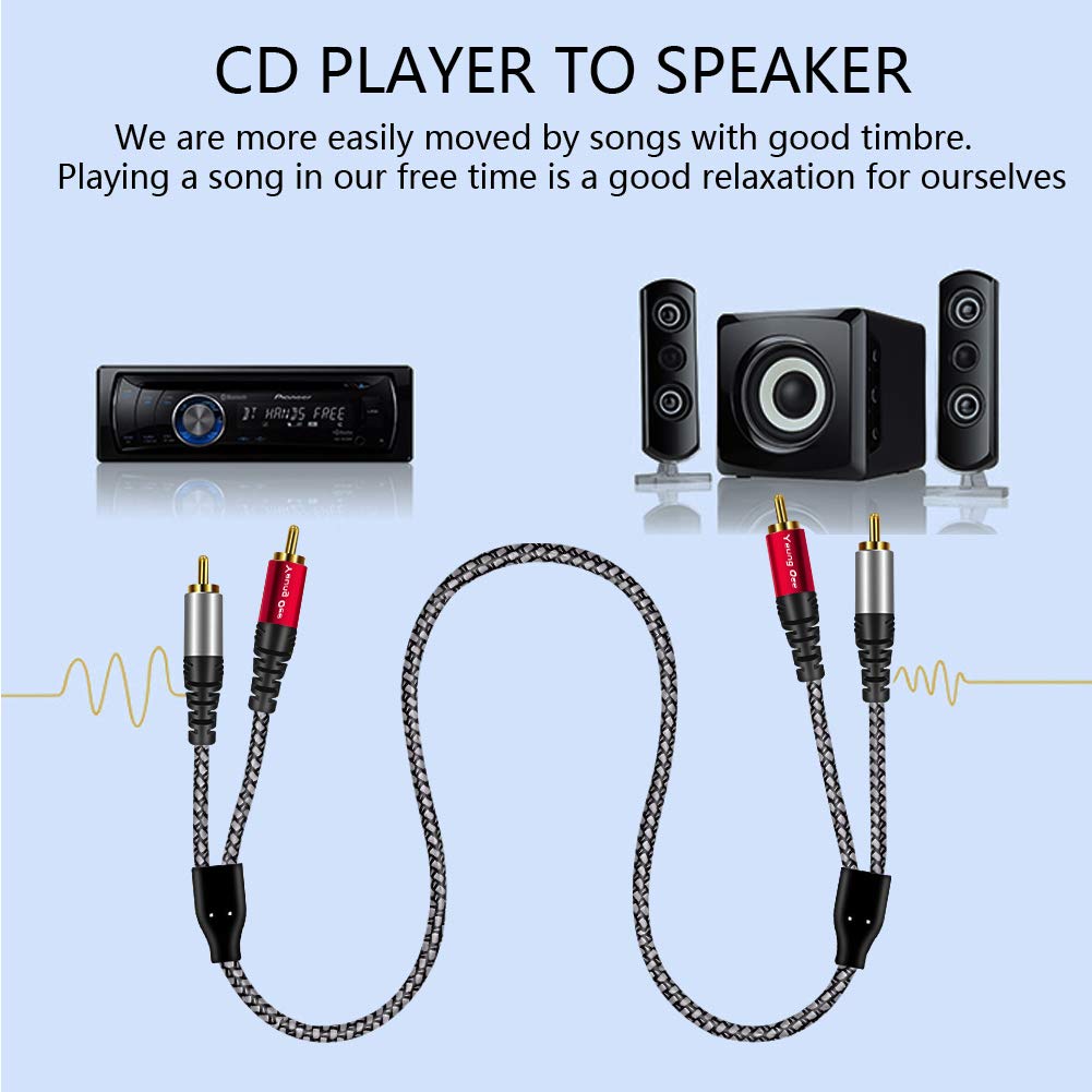 Yeung Qee 15 ft RCA Cable 2RCA Male to 2RCA Male Audio Stereo Subwoofer Nylon Braided Cord for Home Theater HDTV Amplifiers Speakers - View 4 of 7