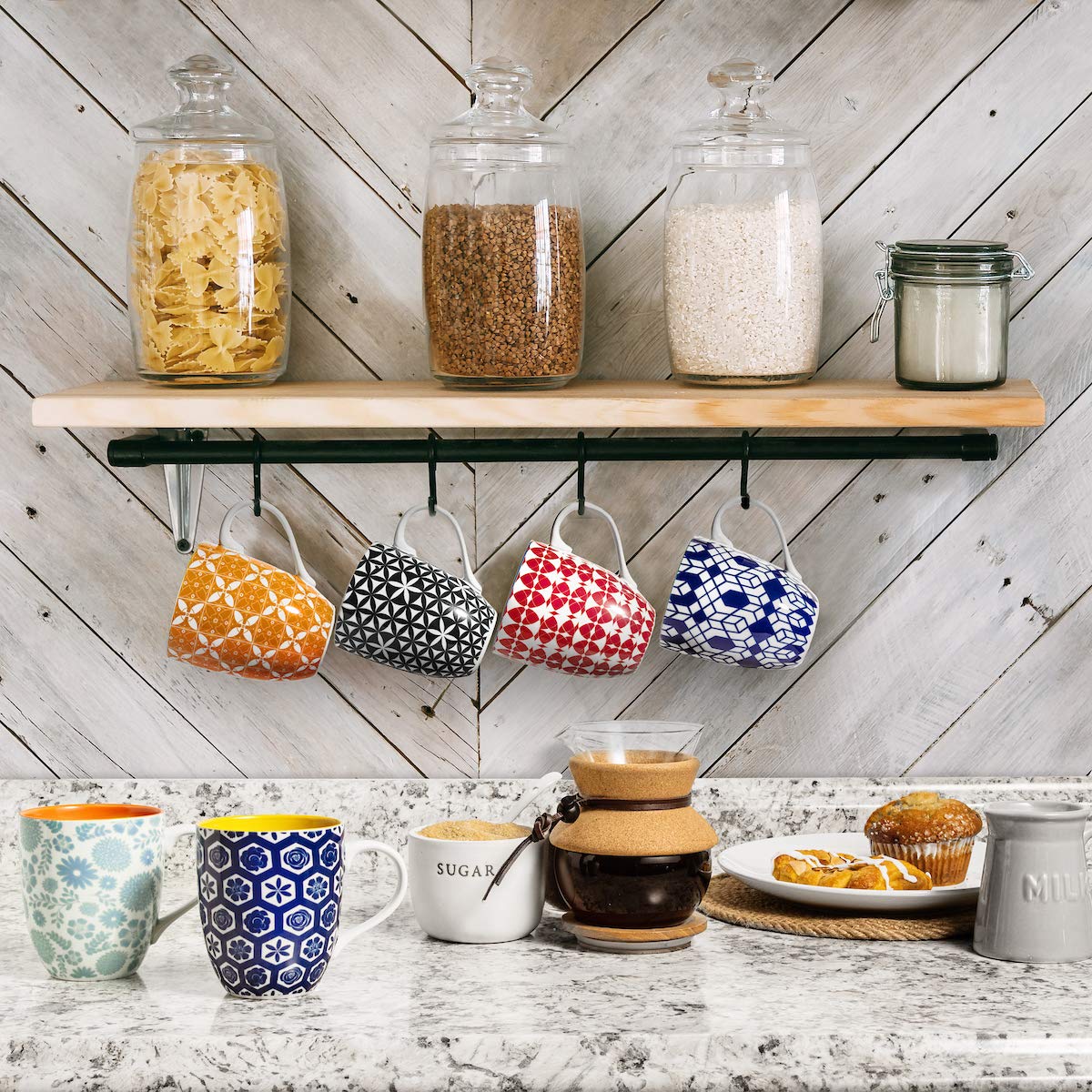 Annovero Large Coffee Mug Set of 6 Porcelain Cups Microwave Dishwasher Safe Chip Resistant for Tea Cocoa or Hot Chocolate 16 Ounce Capacity - View 7 of 8