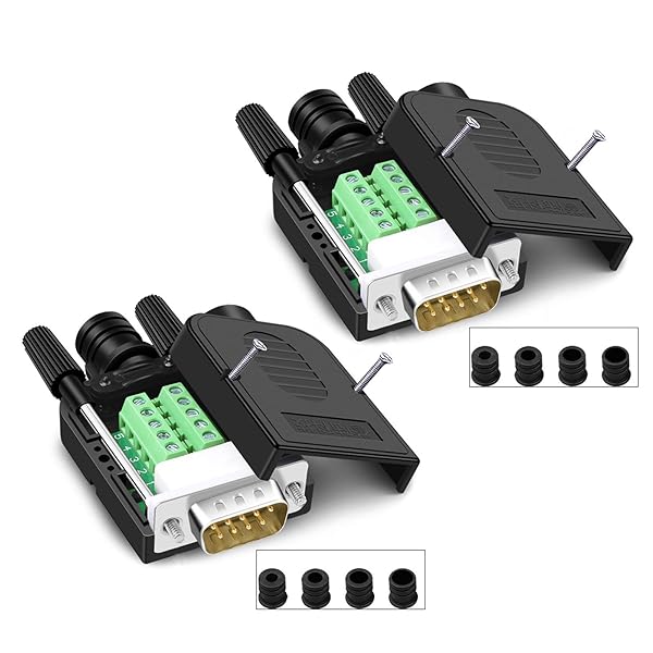 ANMBEST 2PCS DB9 Solderless Connector - RS232 D-SUB 9-Pin Male Adapter with Locking Housing