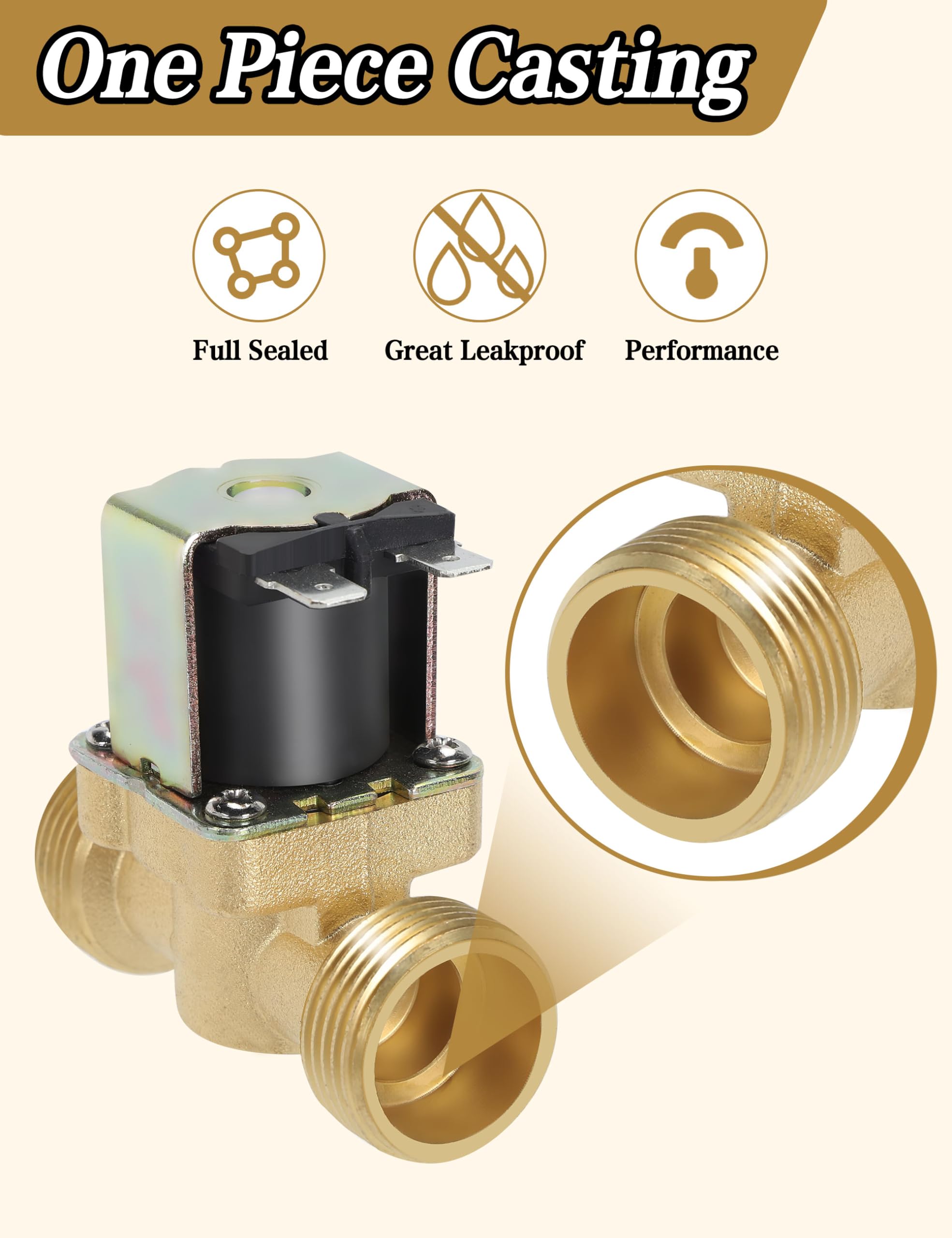 Normally Closed Electric Water Shut Off Valve Brass Solenoid Magnetic Valve Water Inlet Switch 3/4 Inch DC 12V for Water Control - View 3 of 8