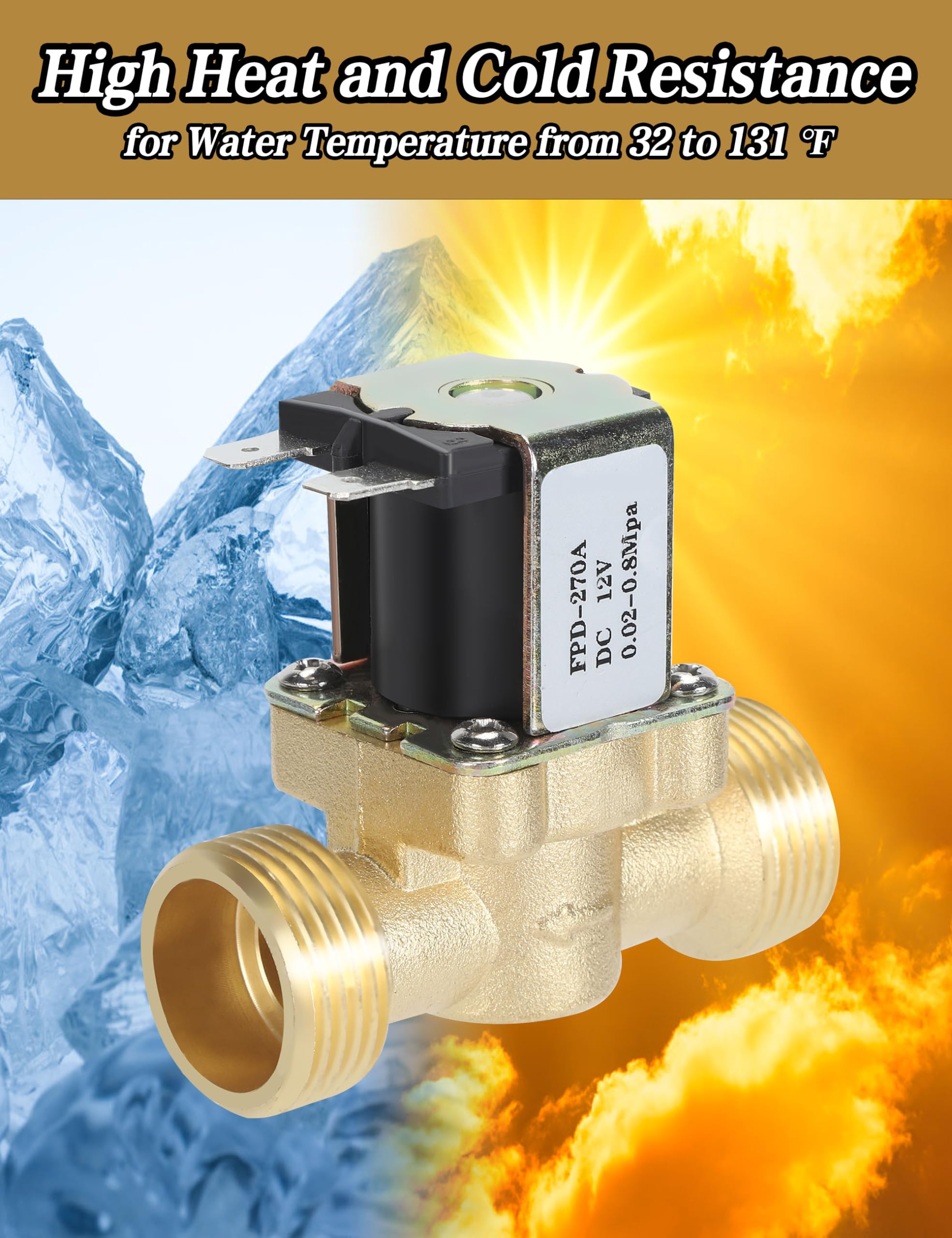 Normally Closed Electric Water Shut Off Valve Brass Solenoid Magnetic Valve Water Inlet Switch 3/4 Inch DC 12V for Water Control - View 5 of 8
