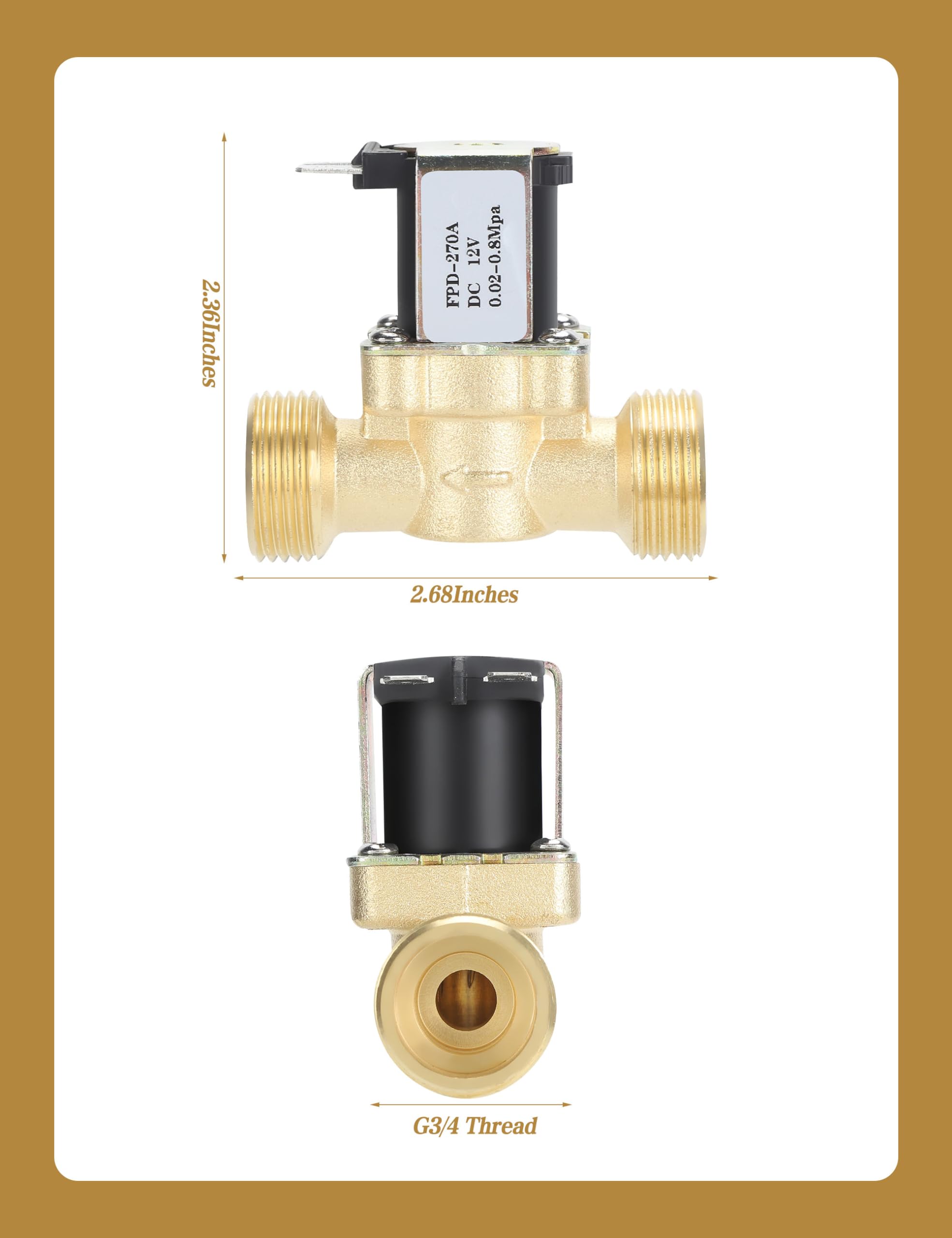 Normally Closed Electric Water Shut Off Valve Brass Solenoid Magnetic Valve Water Inlet Switch 3/4 Inch DC 12V for Water Control - View 6 of 8