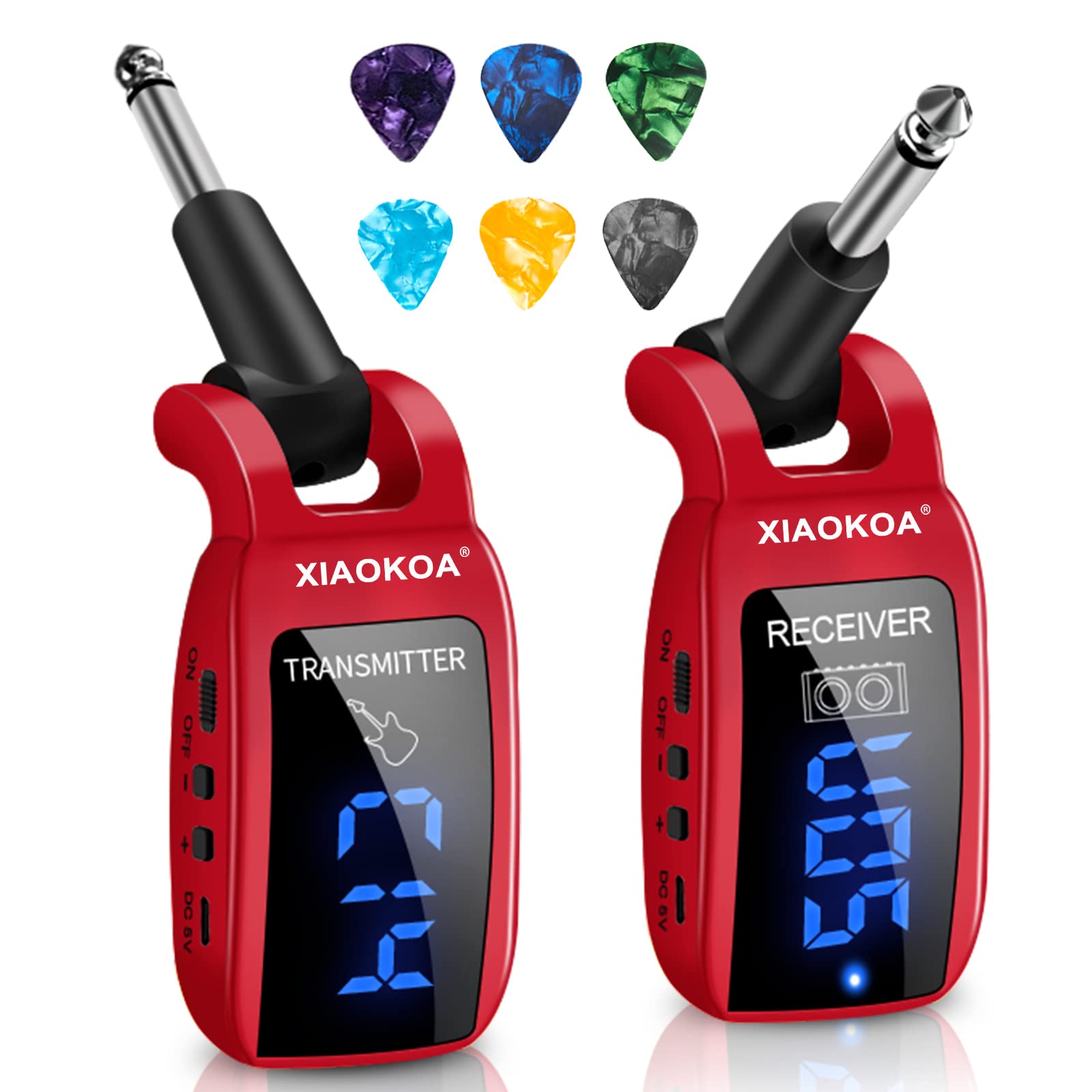 XIAOKOA XIAOKOA UHF Wireless Guitar System: 164ft Range, HD LED Screen for Electric Guitar & Bass - Perfect for Musicians!