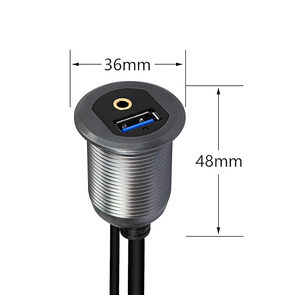 SinLoon SinLoon USB 3.0 and 3.5mm Car Mount Flush Cable 3.3FT Waterproof AUX Extension for Car Boat Motorcycle Dash Panel - View 5 of 8