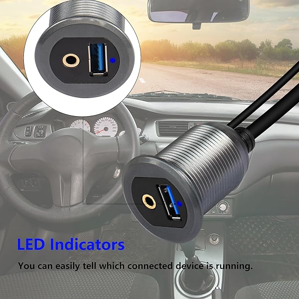 SinLoon SinLoon USB 3.0 and 3.5mm Car Mount Flush Cable 3.3FT Waterproof AUX Extension for Car Boat Motorcycle Dash Panel - View 6 of 8