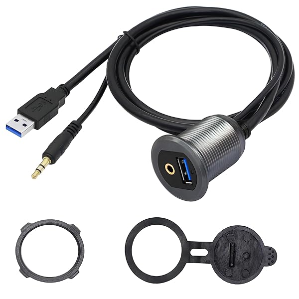 SinLoon SinLoon USB 3.0 and 3.5mm Car Mount Flush Cable 3.3FT Waterproof AUX Extension for Car Boat Motorcycle Dash Panel - View 7 of 8