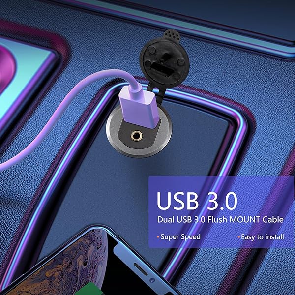 SinLoon SinLoon USB 3.0 and 3.5mm Car Mount Flush Cable 3.3FT Waterproof AUX Extension for Car Boat Motorcycle Dash Panel - View 8 of 8