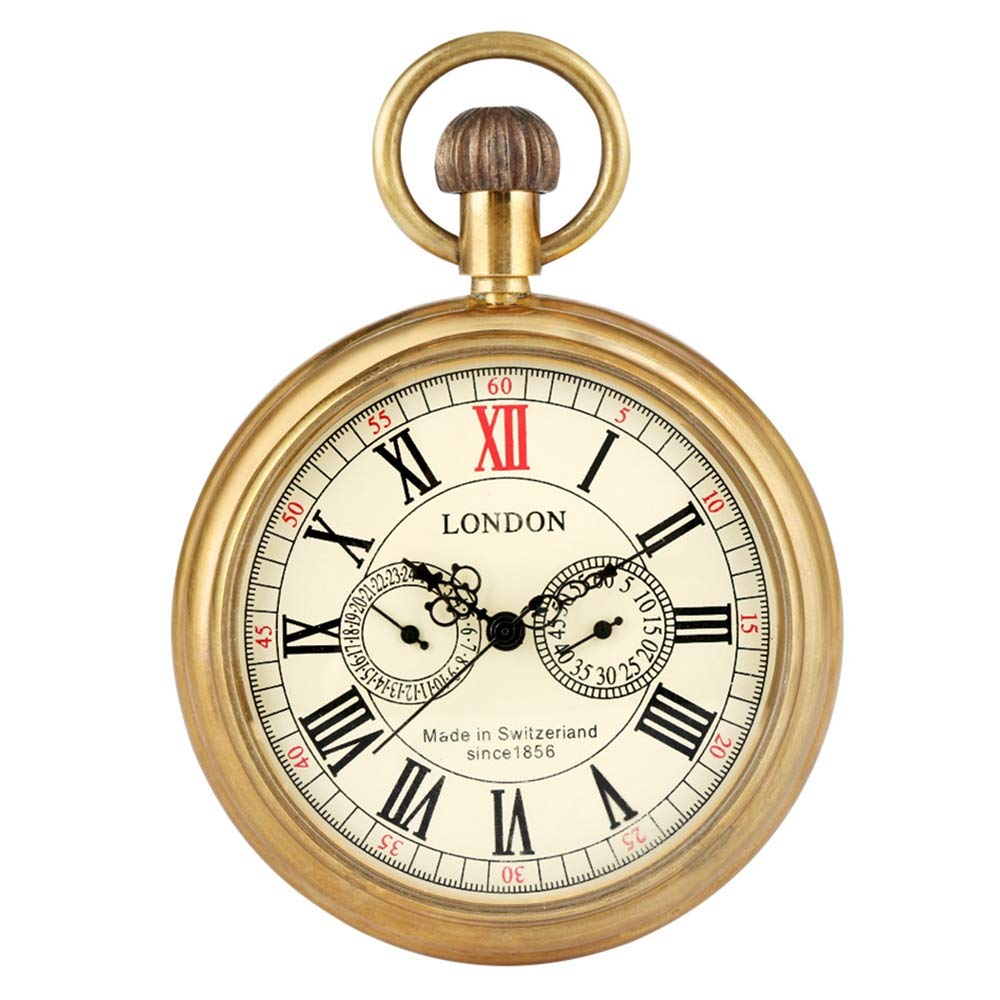 Tiong Vintage Copper Design Hand Winding Mechanical Pocket Watch for Men