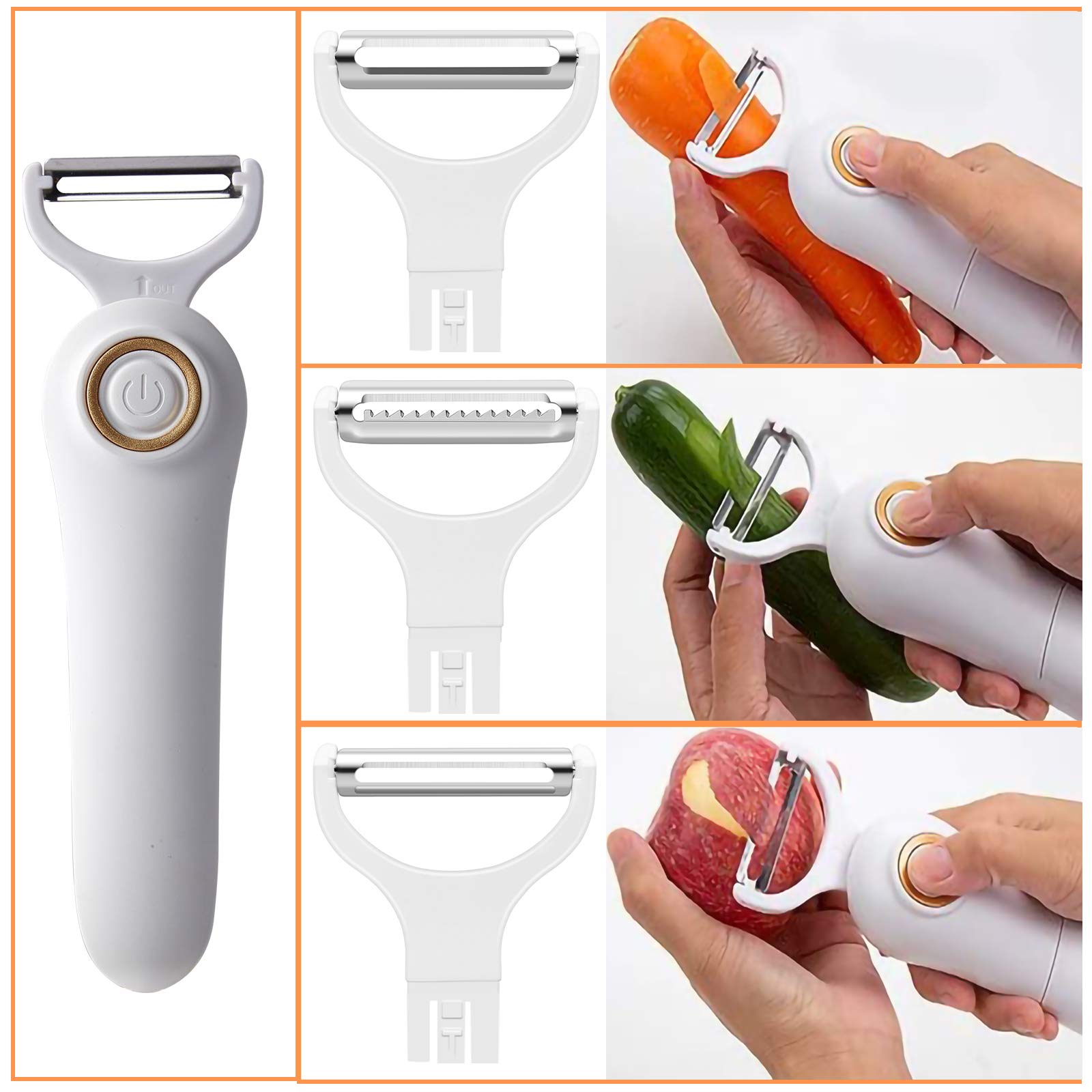 Electric Fruit Vegetable Peeler Handheld Potato Peeler Pro Set with 3 Blades for Apple Potato Carrot Cucumber Kitchen Tool - View 2 of 7
