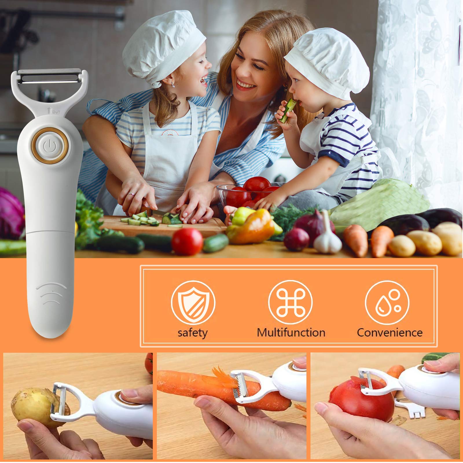 Electric Fruit Vegetable Peeler Handheld Potato Peeler Pro Set with 3 Blades for Apple Potato Carrot Cucumber Kitchen Tool - View 5 of 7