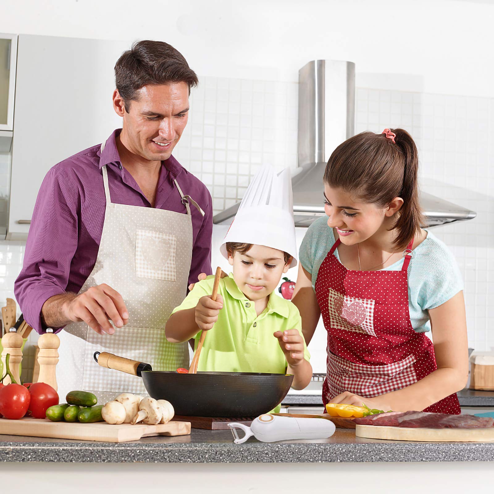 Electric Fruit Vegetable Peeler Handheld Potato Peeler Pro Set with 3 Blades for Apple Potato Carrot Cucumber Kitchen Tool - View 7 of 7