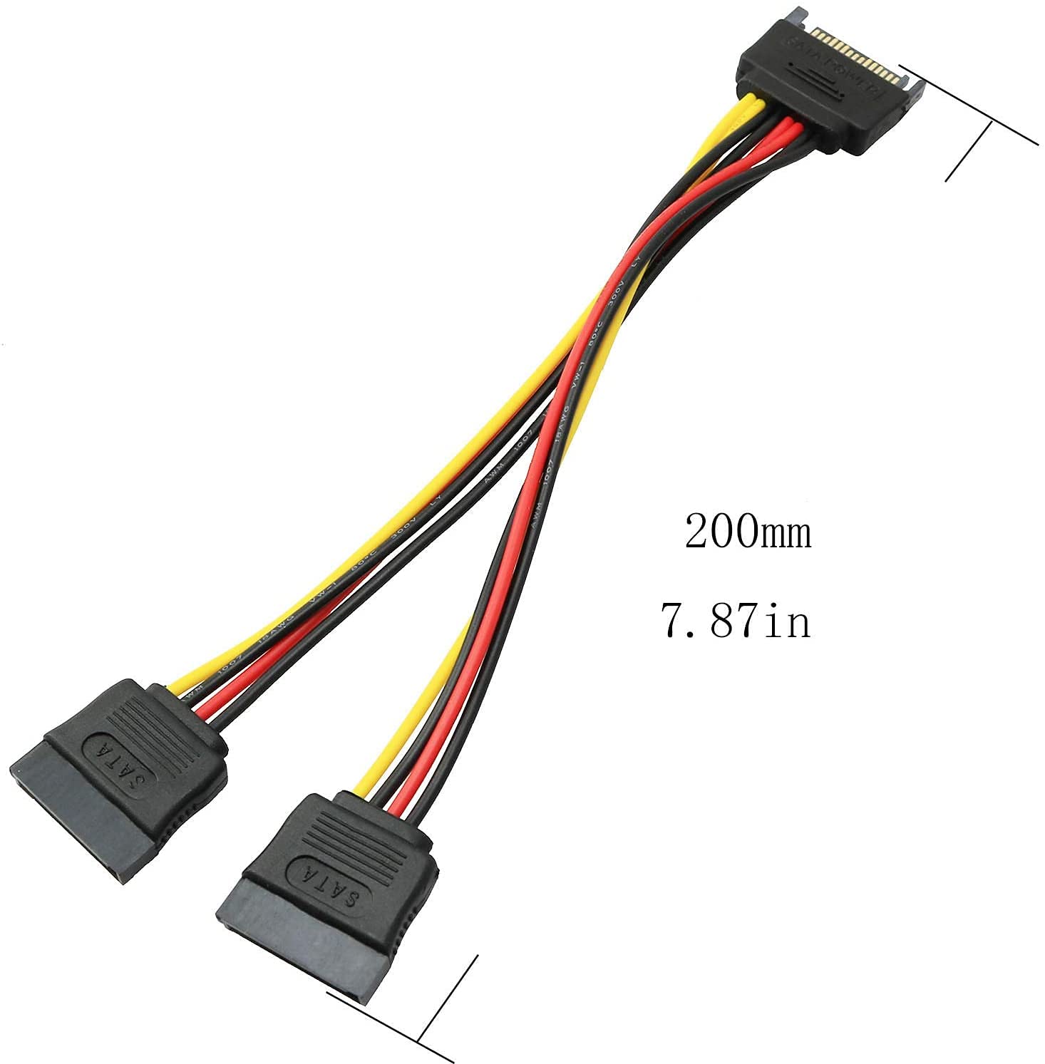 Longdex SATA Power Extension Cable 5PCS 20cm 15-Pin Male to 2 x 15P Female Y Splitter Adapter for Easy Power Connection - View 4 of 5