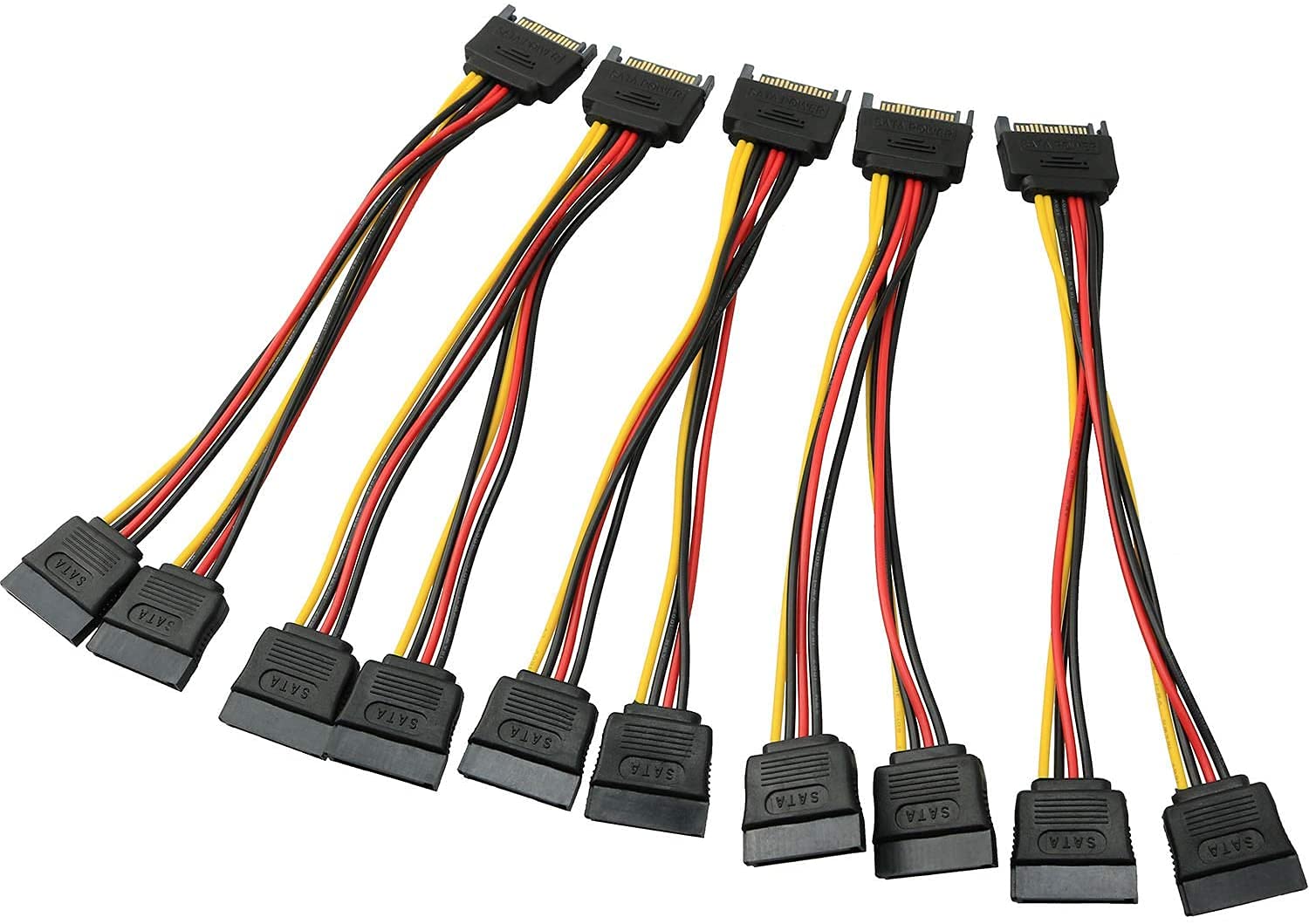 Longdex SATA Power Extension Cable 5PCS 20cm 15-Pin Male to 2 x 15P Female Y Splitter Adapter for Easy Power Connection - View 5 of 5