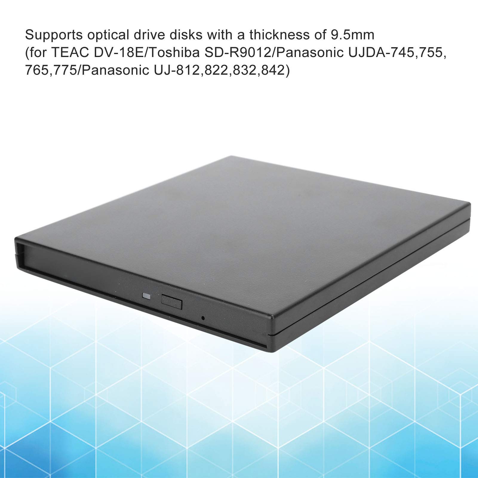 125 125 External CD Drive: 9.5mm SATA Optical Drive Case for PC & Laptop Storage (Black) - View 3 of 9