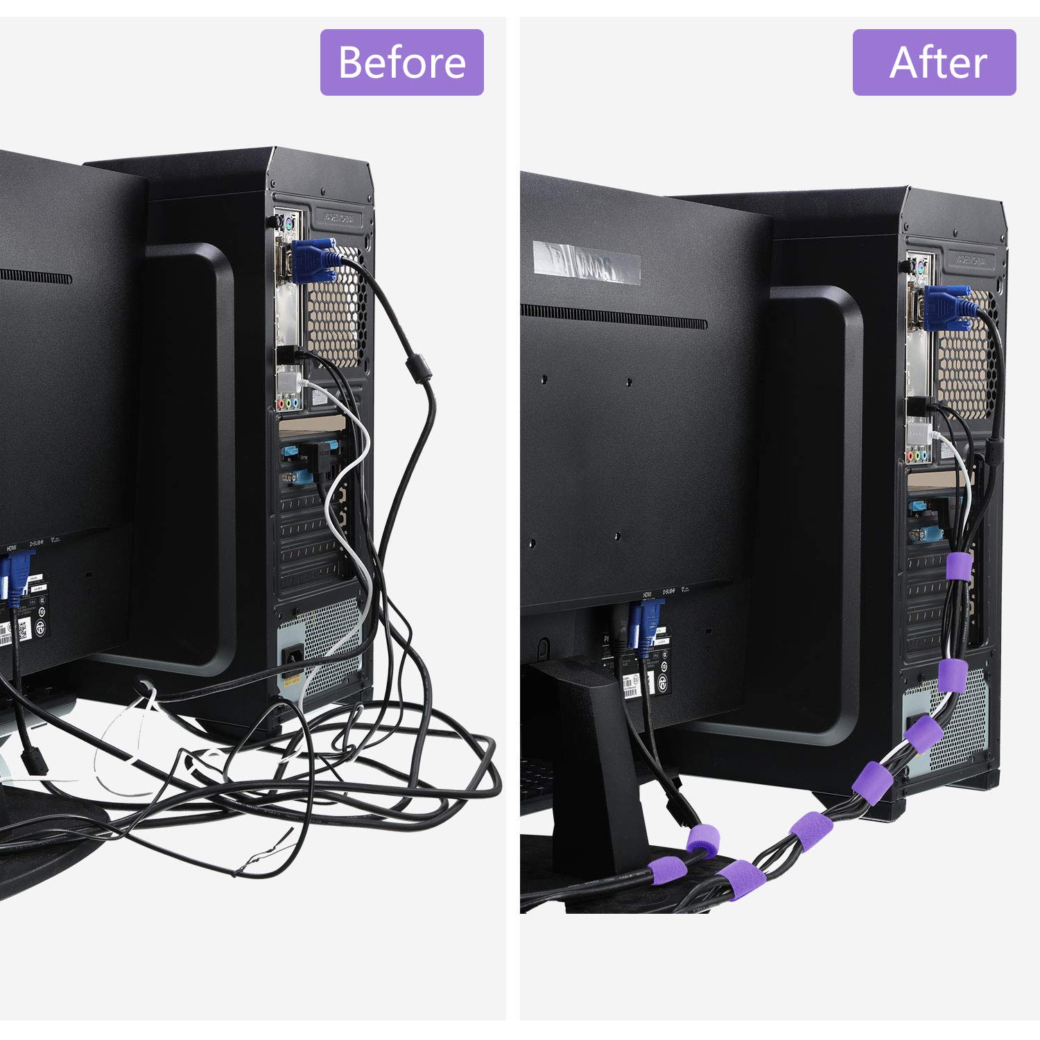 Saisn Reusable Fastening Tape Cable Ties 3/4 Inch Double Sided Hook Roll 25 Yard Purple for Organizing Cables and Wires - View 4 of 7