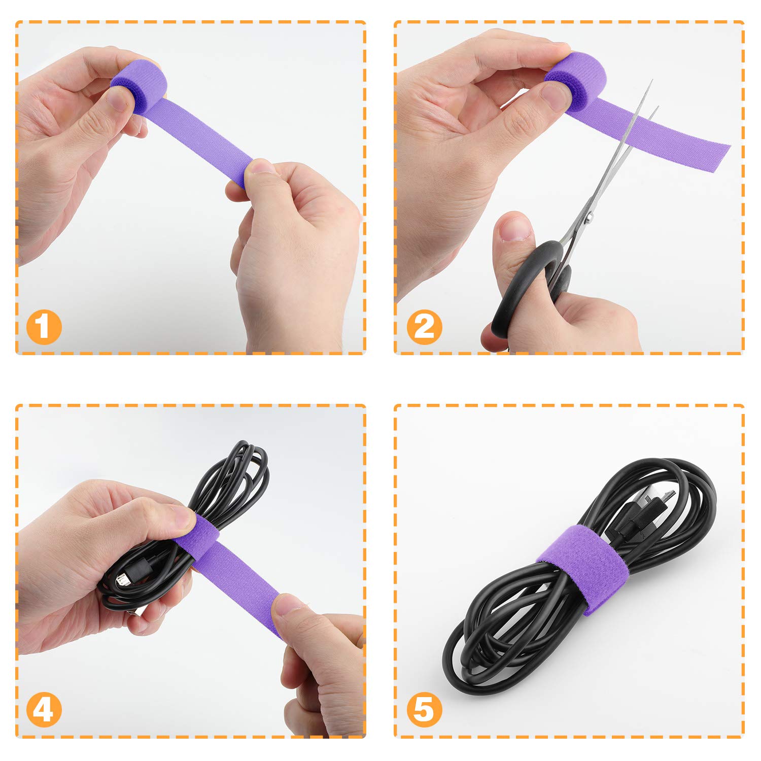 Saisn Reusable Fastening Tape Cable Ties 3/4 Inch Double Sided Hook Roll 25 Yard Purple for Organizing Cables and Wires - View 6 of 7