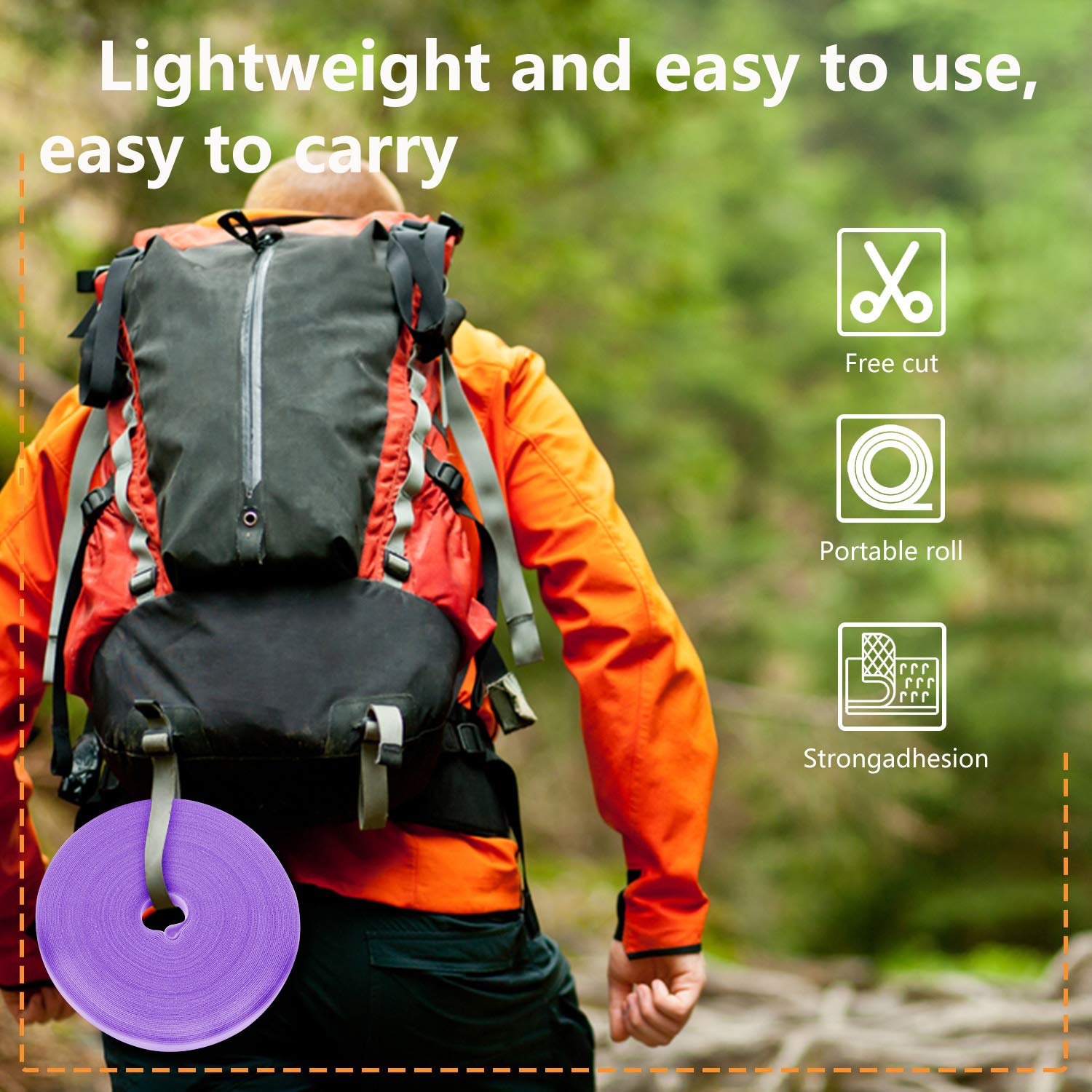 Saisn Reusable Fastening Tape Cable Ties 3/4 Inch Double Sided Hook Roll 25 Yard Purple for Organizing Cables and Wires - View 7 of 7