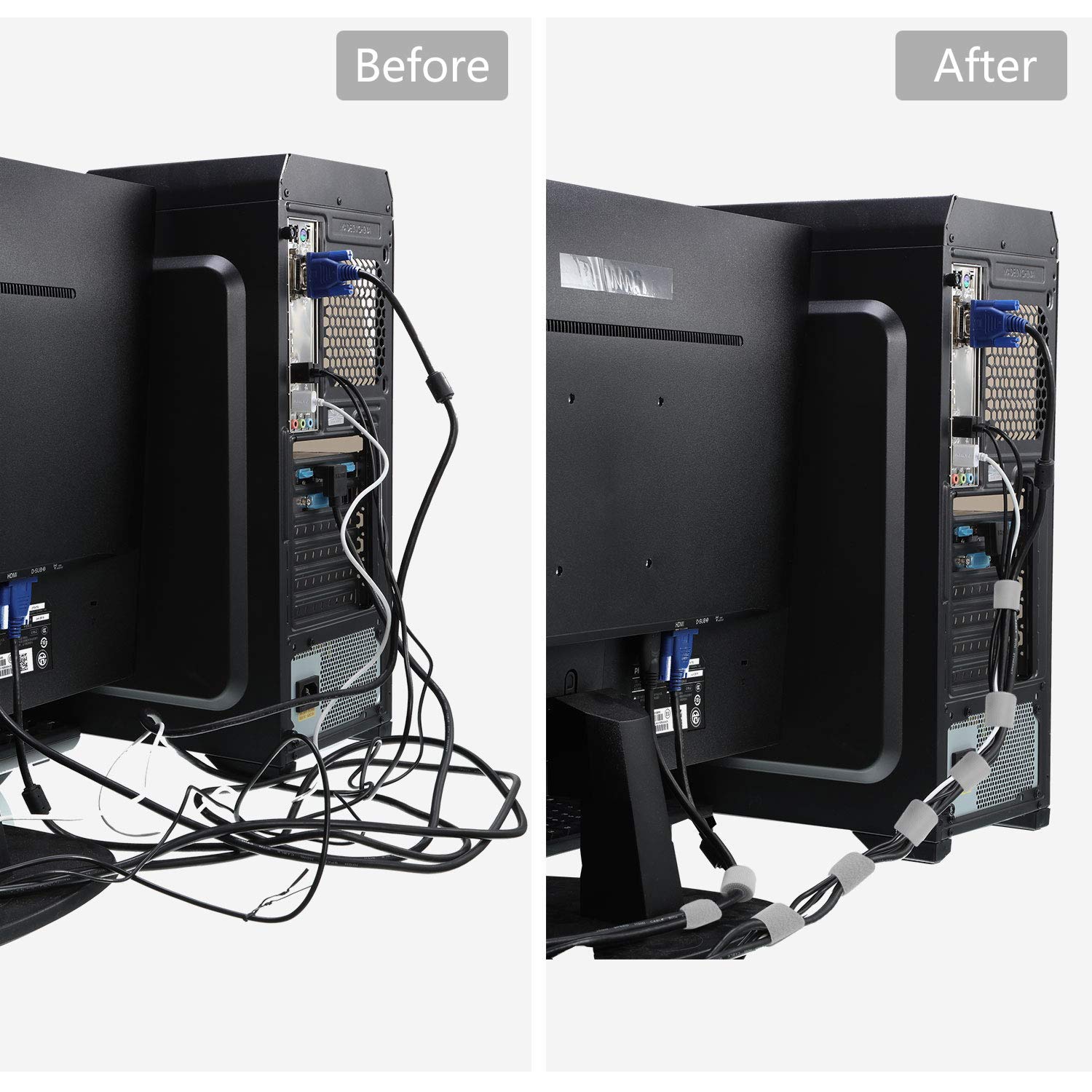 Saisn Reusable Fastening Tape Cable Ties 3/4 Inch Double Sided Hook Roll 25 Yard Grey for Organizing Cables and Wires - View 4 of 7