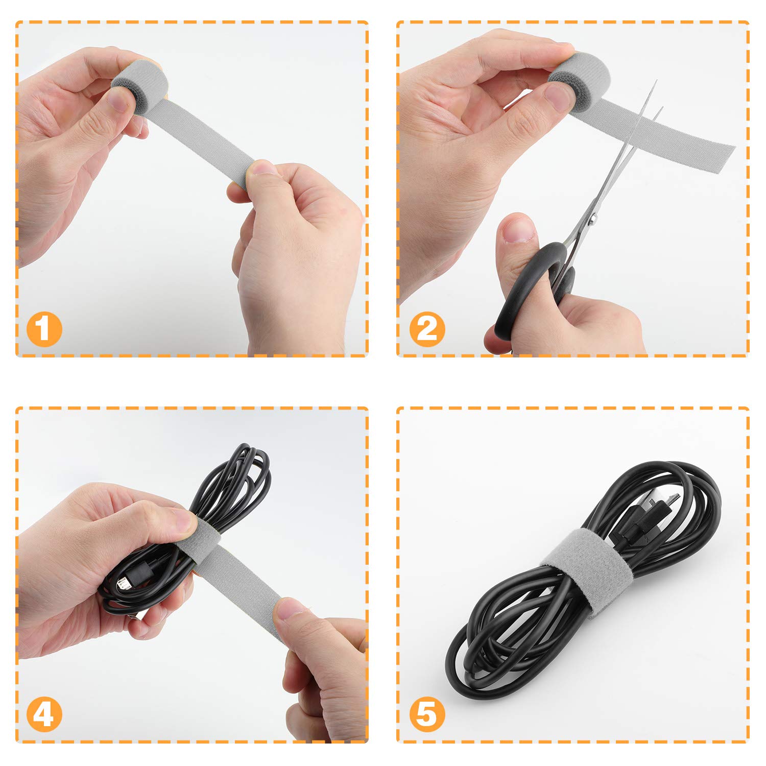 Saisn Reusable Fastening Tape Cable Ties 3/4 Inch Double Sided Hook Roll 25 Yard Grey for Organizing Cables and Wires - View 6 of 7