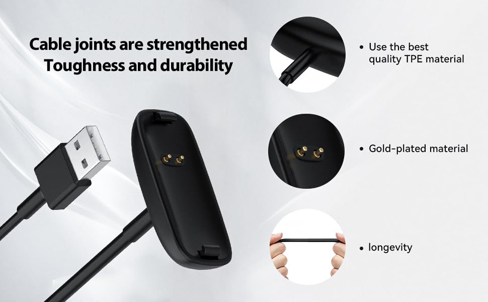 FitTurn USB Charging Cable for Fitbit Inspire 2 and 2 HR 3.3ft Data Sync Base Black - View 2 of 6