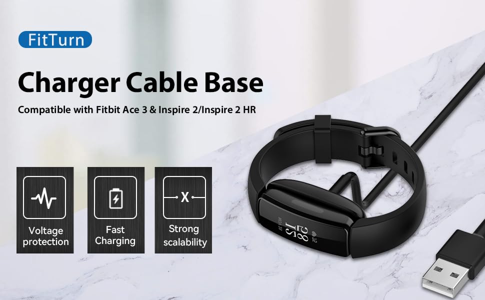 FitTurn USB Charging Cable for Fitbit Inspire 2 and 2 HR 3.3ft Data Sync Base Black - View 4 of 6