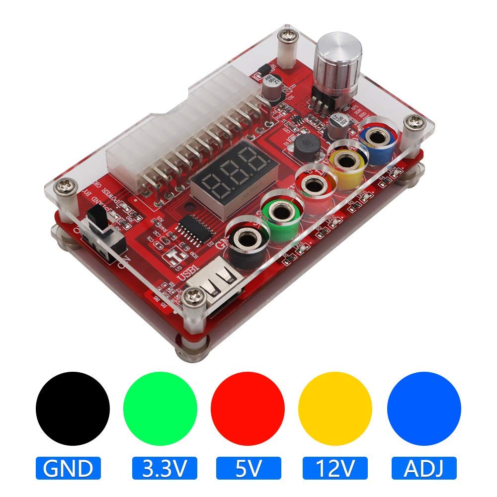 SUPERPLUS ATX Power Supply Breakout Board Acrylic Case Kit with Adjustable Voltage Knob Supports Multiple Outputs and Reset Protection - View 4 of 6