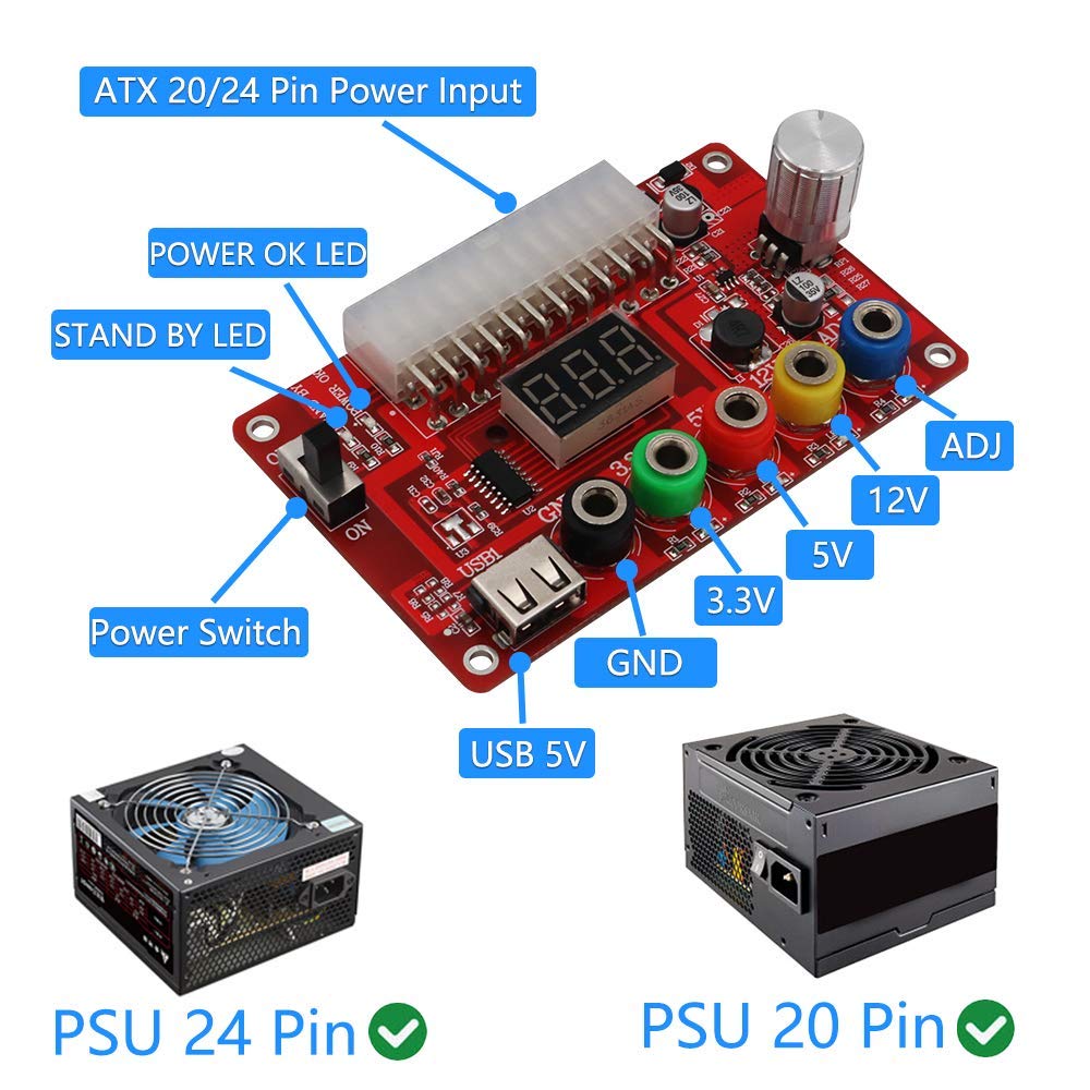 SUPERPLUS ATX Power Supply Breakout Board Acrylic Case Kit with Adjustable Voltage Knob Supports Multiple Outputs and Reset Protection - View 5 of 6