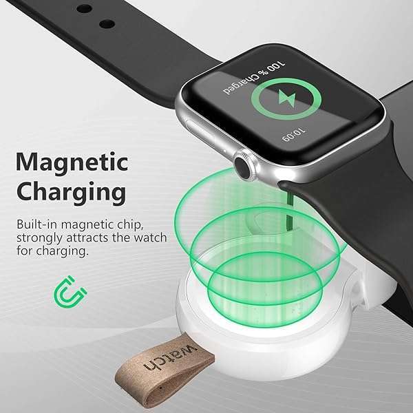 NEWDERY Apple Watch Wireless Charger 2 Pack - Portable Magnetic iWatch Charger for Ultra 9/8/7/6/5/4/3/2/1/SE - Travel Cordless Charging - View 5 of 10