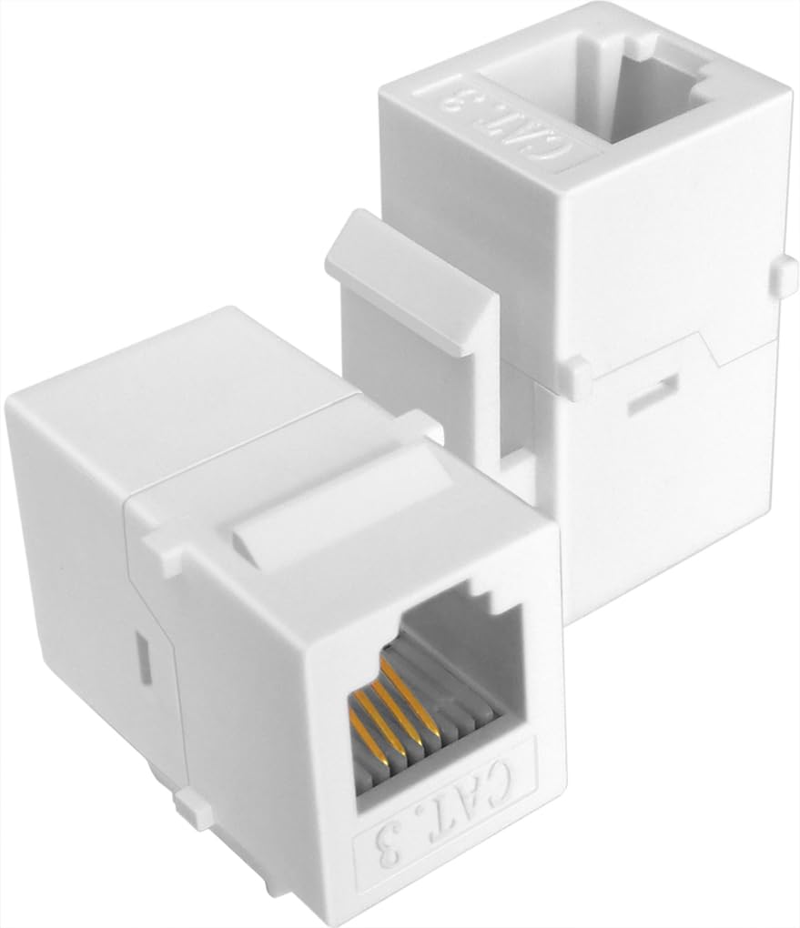 NECABLES 5 Pack CAT3 Telephone Keystone Jack Coupler RJ11 6P4C Female to Female White for Reliable Phone Connections - View 2 of 5