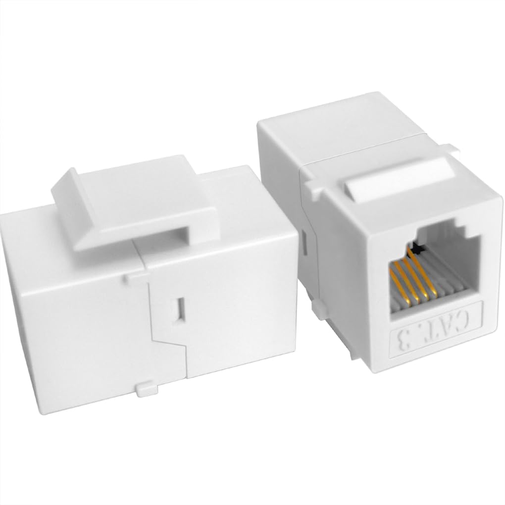 NECABLES 5 Pack CAT3 Telephone Keystone Jack Coupler RJ11 6P4C Female to Female White for Reliable Phone Connections - View 3 of 5