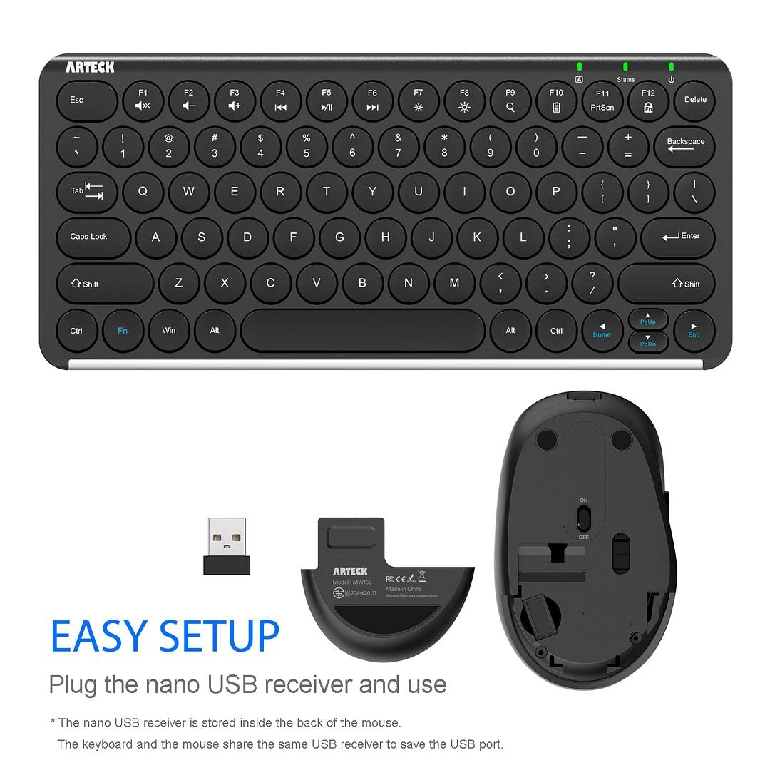 Arteck 2.4G Wireless Keyboard and Mouse Combo Ultra Compact Slim Full Size Ergonomic for PC Laptop Windows 10 8 7 Rechargeable Battery - View 4 of 7