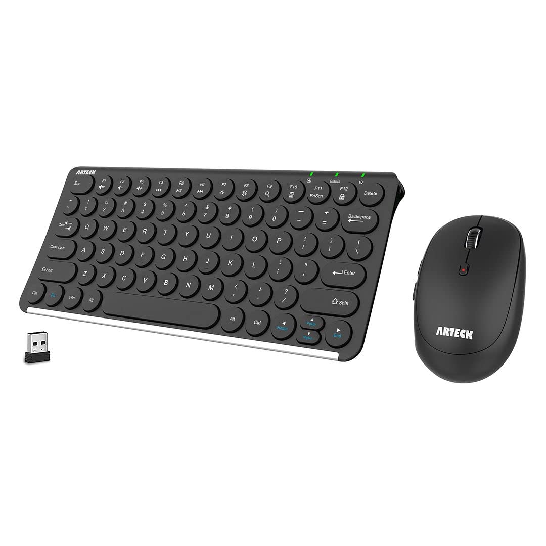 Arteck 2.4G Wireless Keyboard and Mouse Combo Ultra Compact Slim Full Size Ergonomic for PC Laptop Windows 10 8 7 Rechargeable Battery