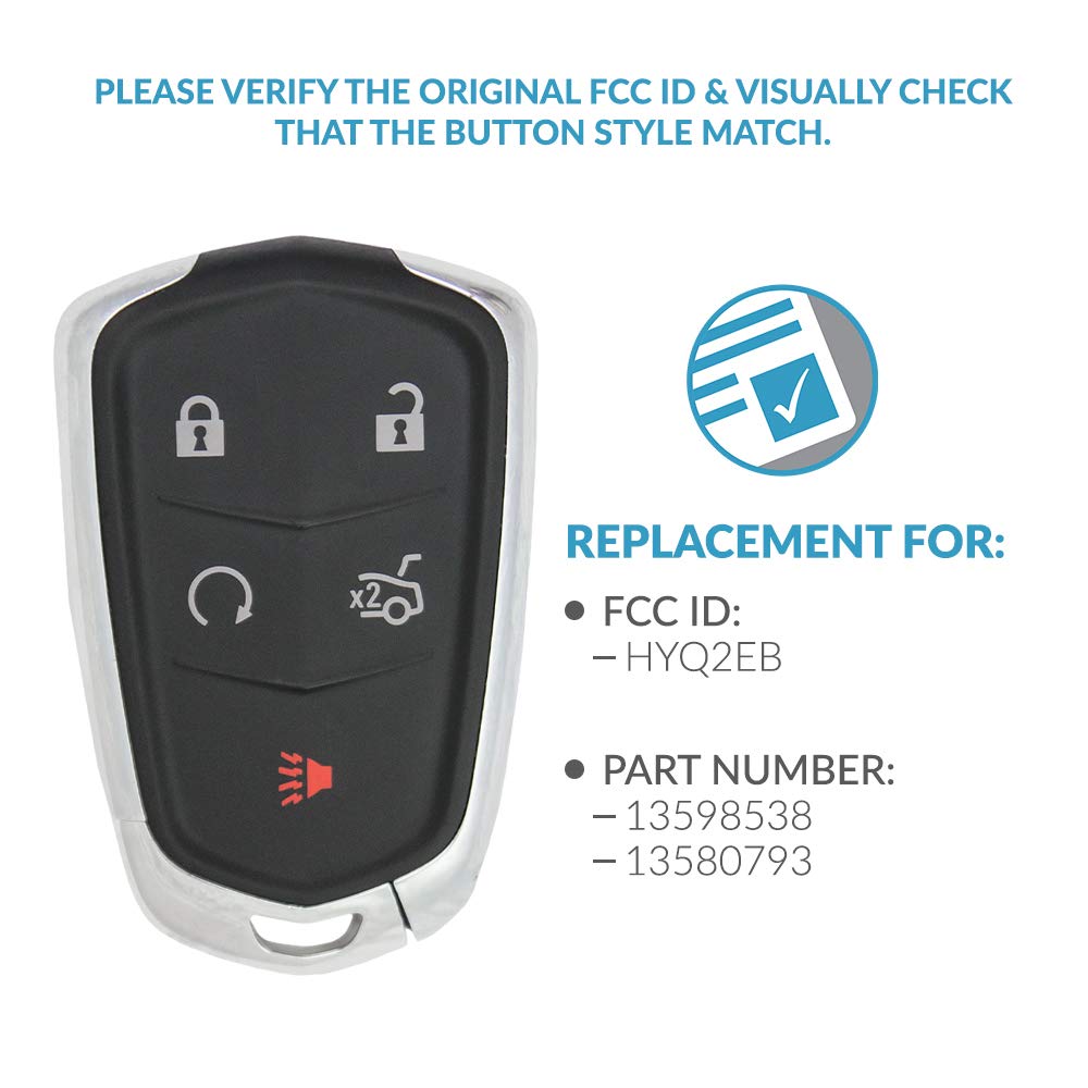 Keyless2Go Replacement 5 Button Proximity Smart Key for Cadillac CT6 HYQ2EB 13598538 - View 4 of 6