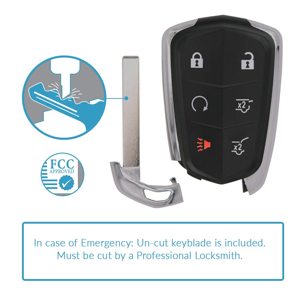 Keyless2Go Replacement Smart Key for Cadillac Escalade 6 Button Proximity HYQ2AB 13580812 - View 3 of 6