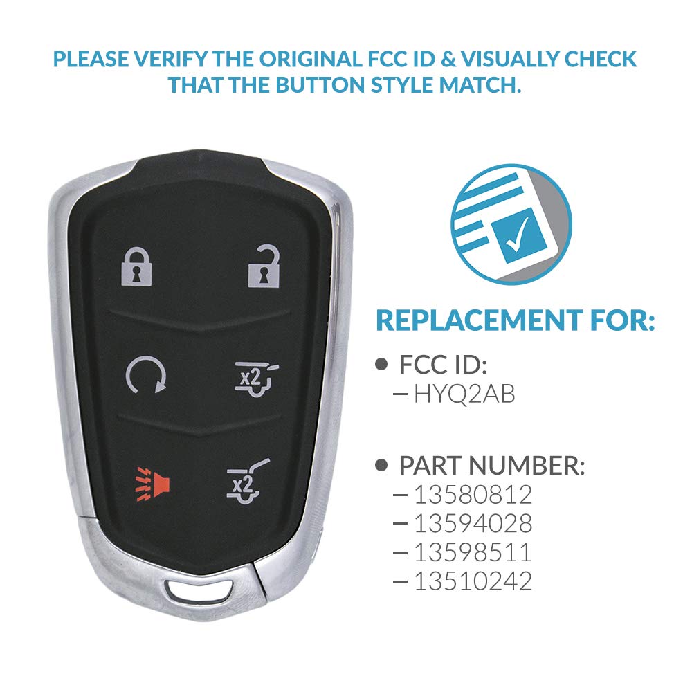 Keyless2Go Replacement Smart Key for Cadillac Escalade 6 Button Proximity HYQ2AB 13580812 - View 4 of 6