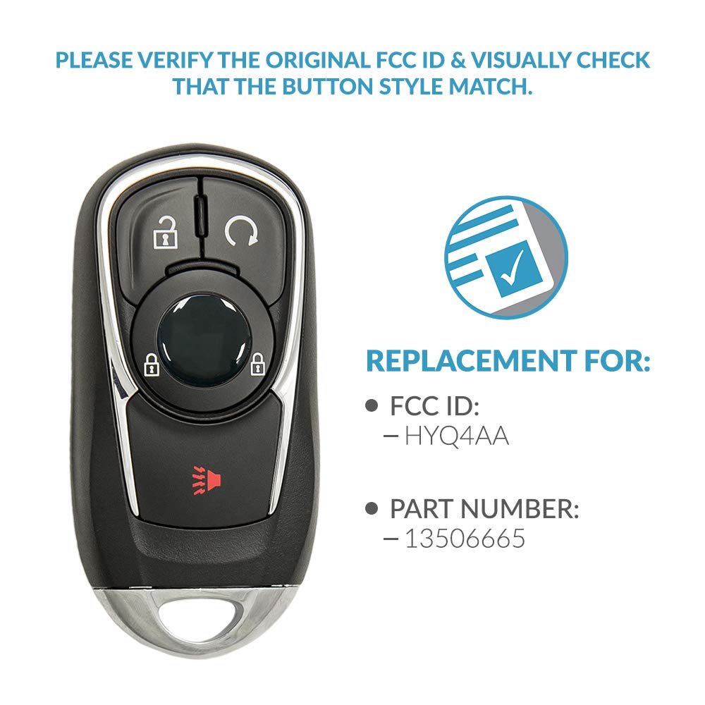 Keyless2Go Replacement 4 Button Proximity Smart Key for Buick Encore HYQ4AA 13506665 - View 4 of 6