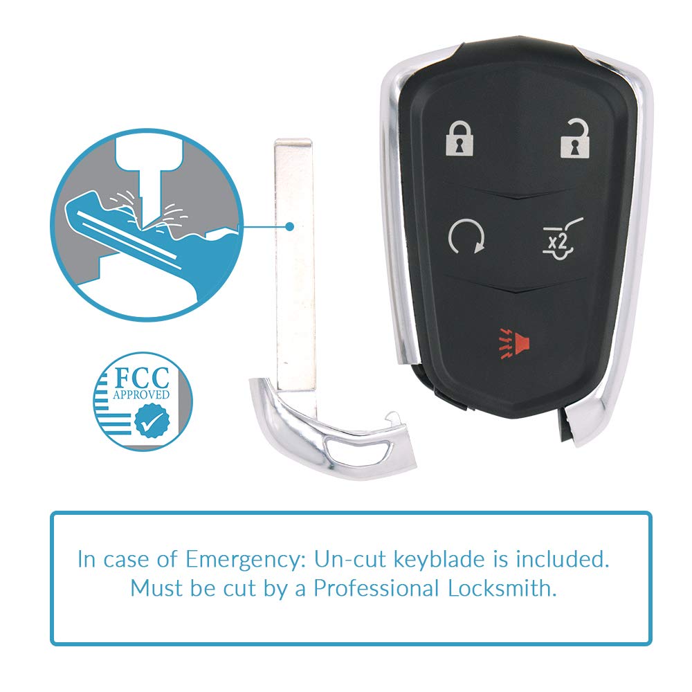 Keyless2Go Replacement 5 Button Proximity Smart Key for Cadillac SRX HYQ2AB 13580800 - View 3 of 6