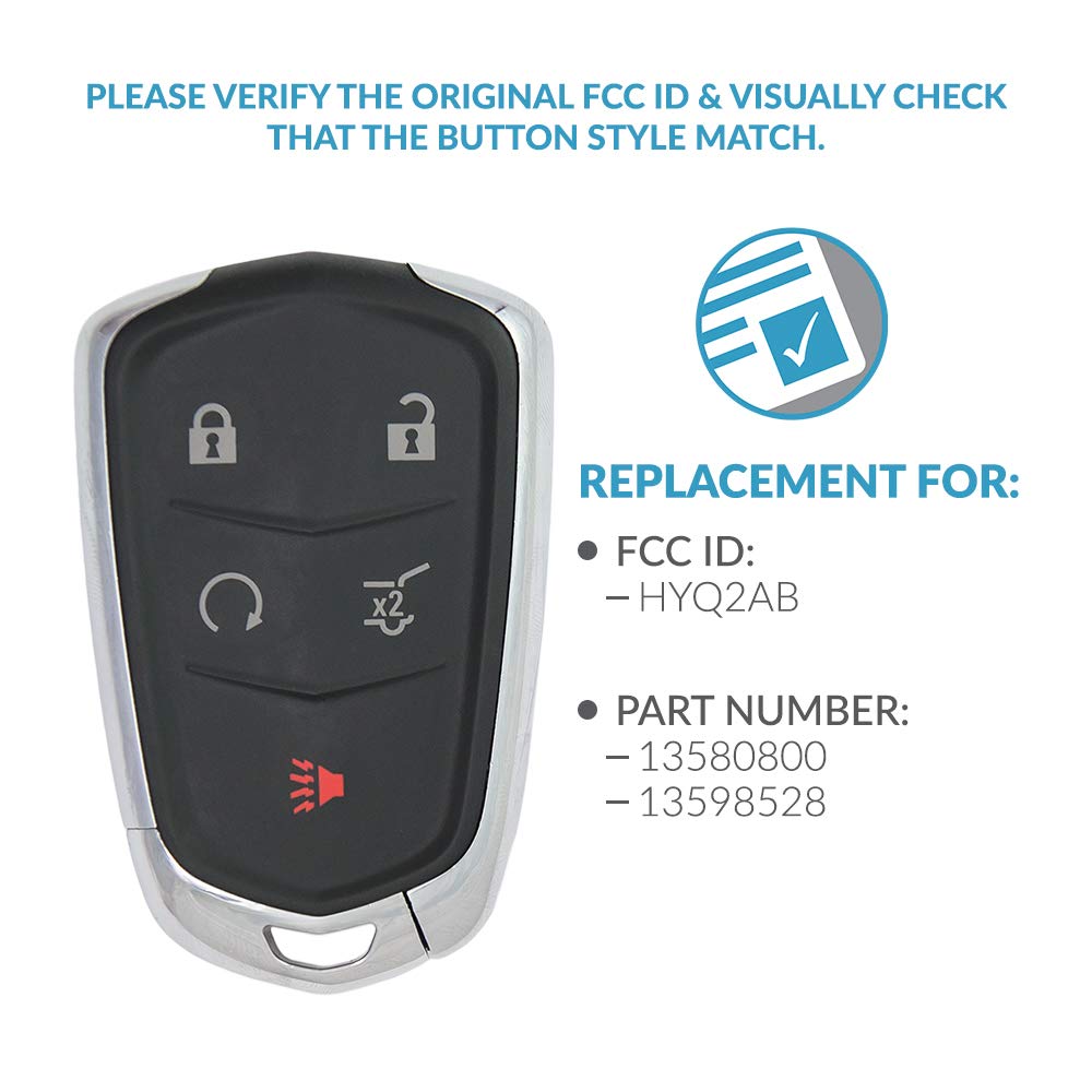 Keyless2Go Replacement 5 Button Proximity Smart Key for Cadillac SRX HYQ2AB 13580800 - View 4 of 6