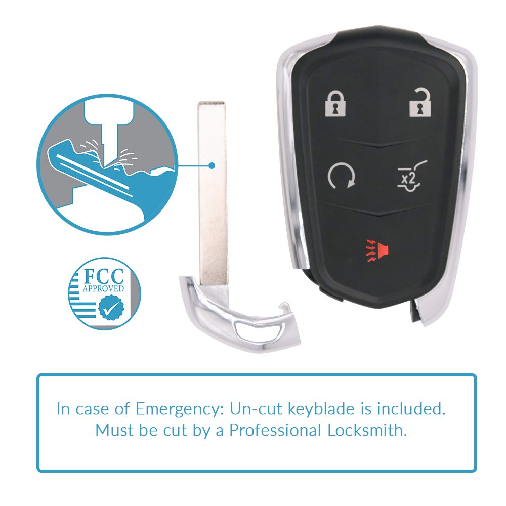 Keyless2Go Replacement 5 Button Proximity Smart Key for Cadillac HYQ2EB 13598516 Fast Shipping Quality Guaranteed - View 3 of 6