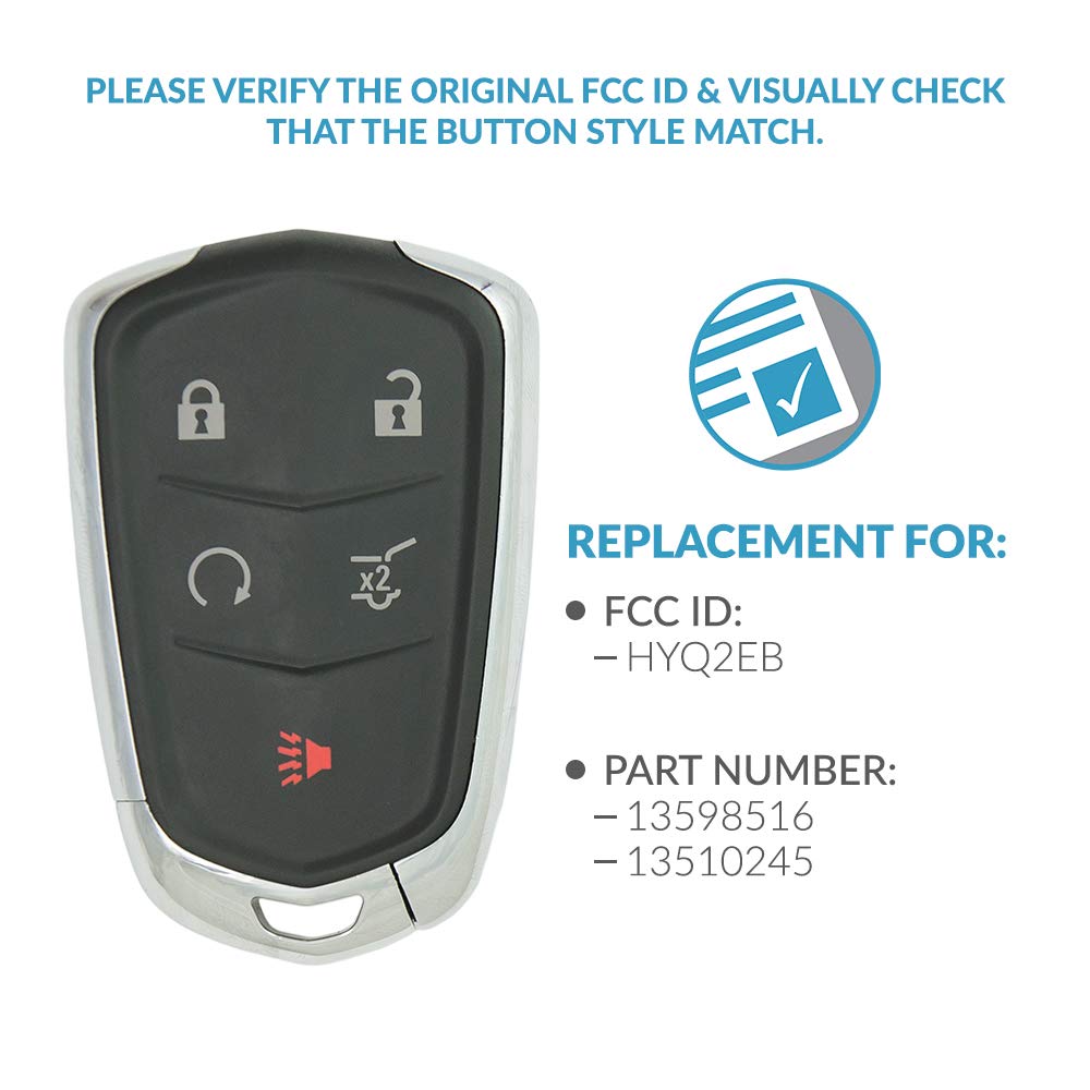 Keyless2Go Replacement 5 Button Proximity Smart Key for Cadillac HYQ2EB 13598516 Fast Shipping Quality Guaranteed - View 4 of 6