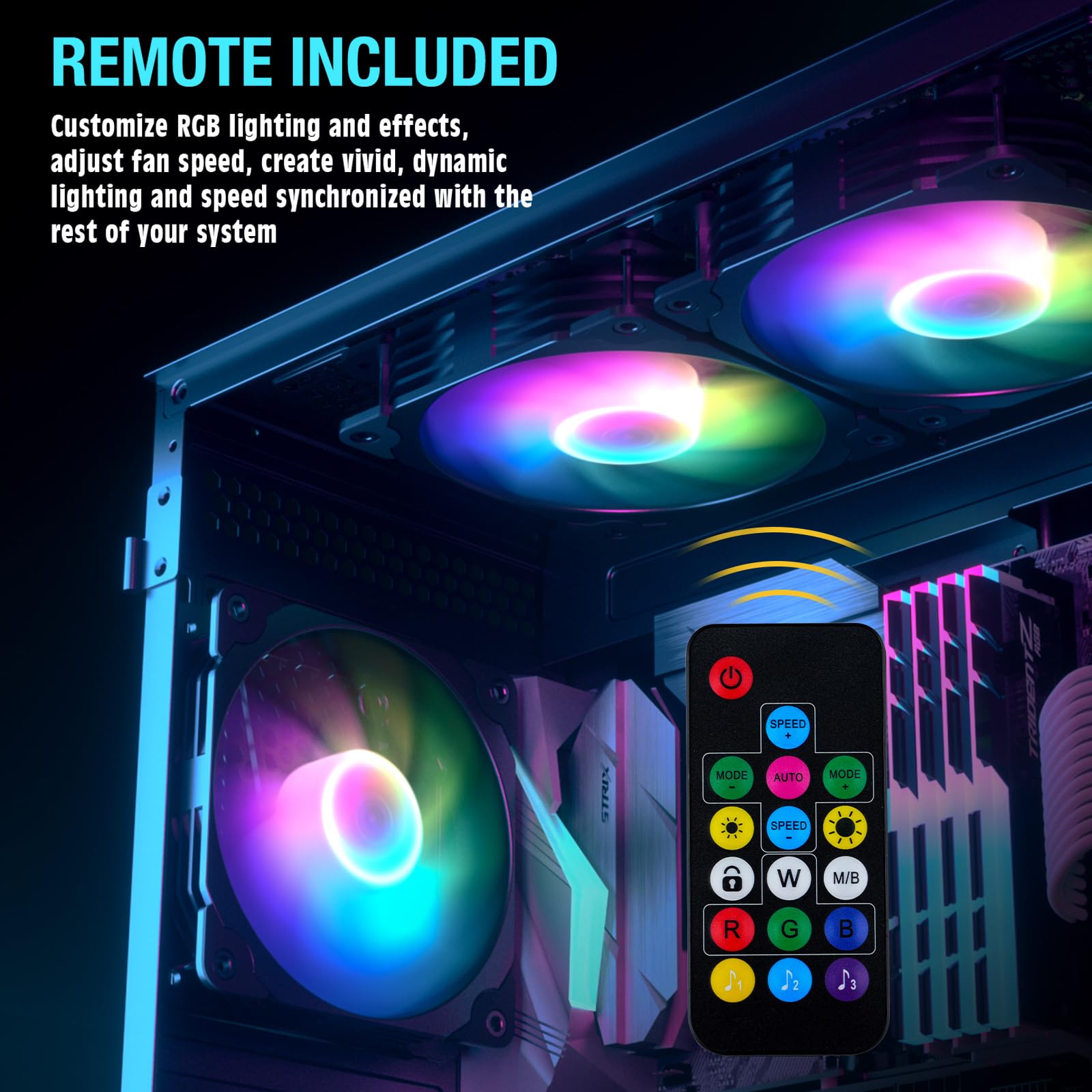 Vetroo 3-Pack 120mm RGB PWM Computer Case Fans High Performance with Controller Hub Black - View 6 of 9
