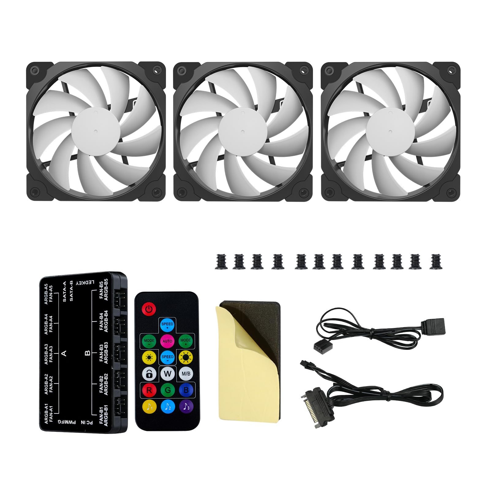 Vetroo 3-Pack 120mm RGB PWM Computer Case Fans High Performance with Controller Hub Black - View 8 of 9