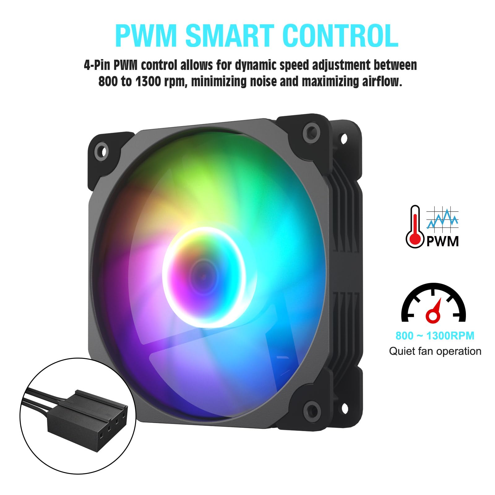 Vetroo 120mm Black High Airflow PC Case Fan with 5V 3-Pin ARGB and 4-Pin PWM for Optimal CPU Cooling - View 3 of 9