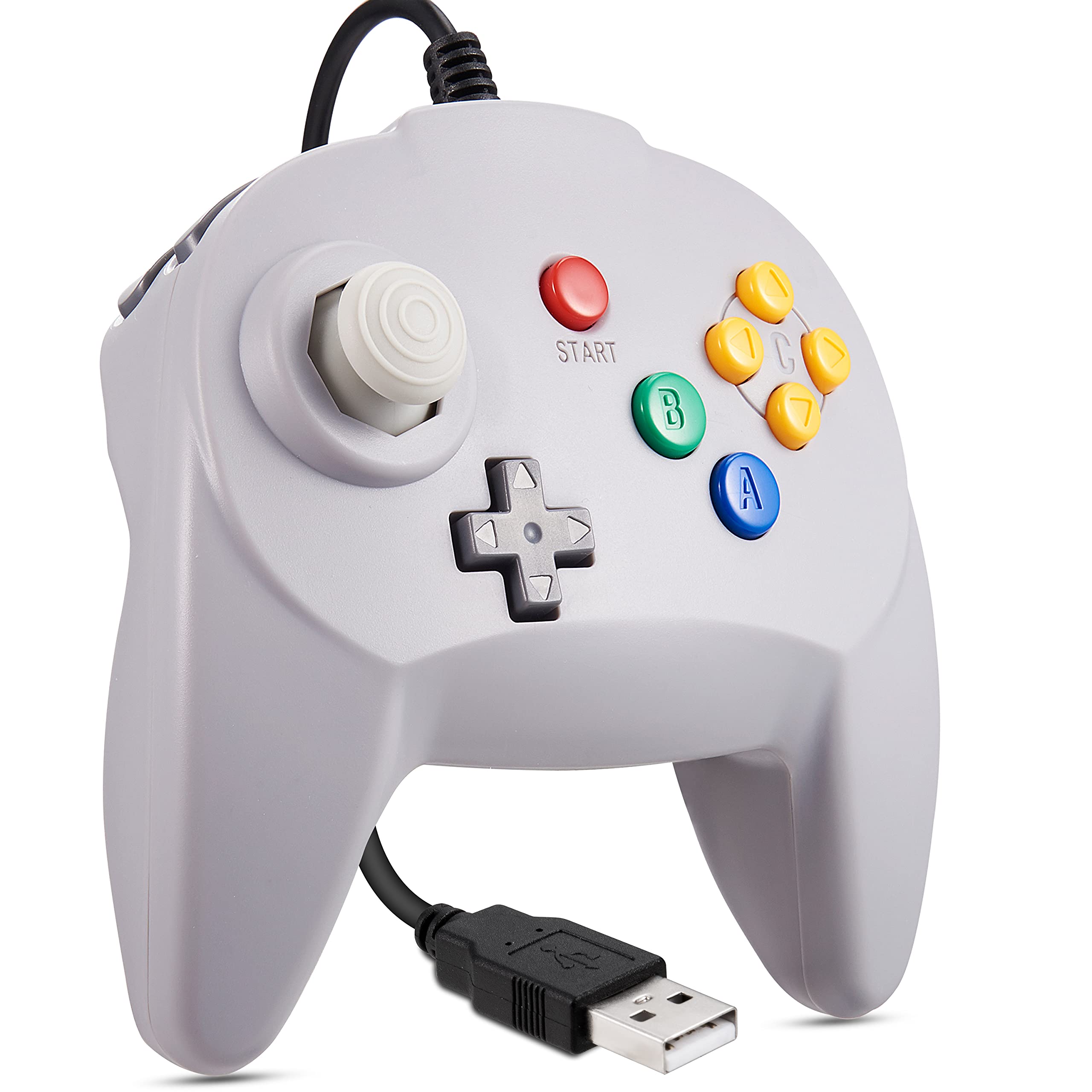 N64 Mini USB Controller Retro Wired Game Pad for Windows PC MAC Linux Raspberry Pi Grey 64-bit Joystick Remote