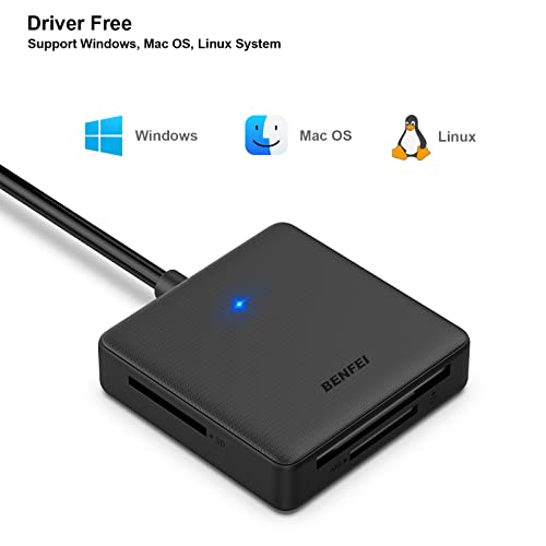 BENFEI Memory Card Reader, BENFEI 4in1 USB 3.0 and USB-C to SD Micro SD MS CF Card Reader Adapter, 4 Cards Simultaneously Read and Write, Compatible with iPhone 15 Series, MacBook Pro/Air 2023, and More - View 9 of 9