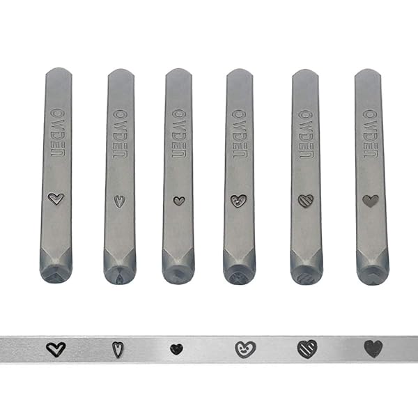 OWDEN OWDEN 6pcs Heart Metal Stamps Set for Jewelry - Love Design Steel Punches & Bangle Stamps