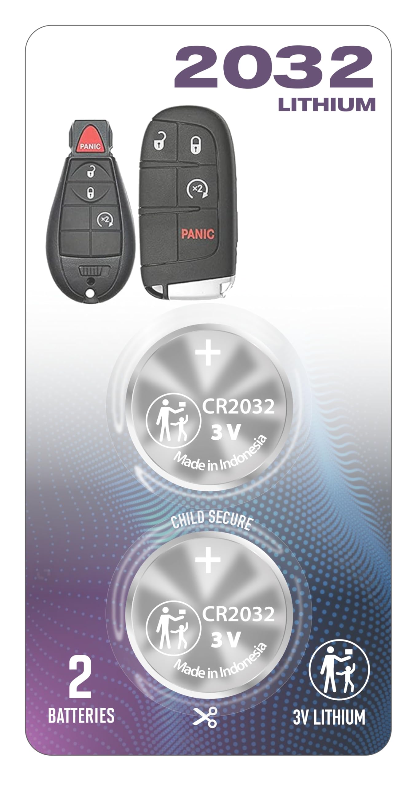 CR2032 Key Fob Replacement 2 Pack Compatible with Jeep Dodge Chrysler 2008-2022 Models Case Shell for 300 Challenger Dart Durango RAM Cherokee