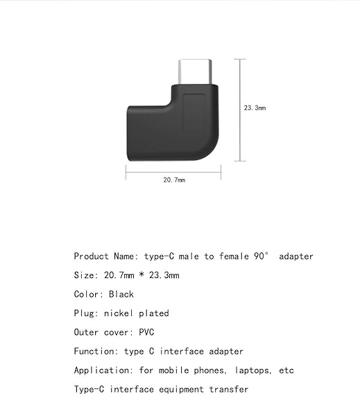 rgzhihuifz rgzhihuifz Type-C Right Angle Adapter,Type-C Male to Type-C Female Adapter? 2-Pack?90 Degree Type C Adapter,Right & Left Angled 90 Degree Type-C Extension Adapter for Laptop & Tablet & Mobile Phone - View 10 of 10