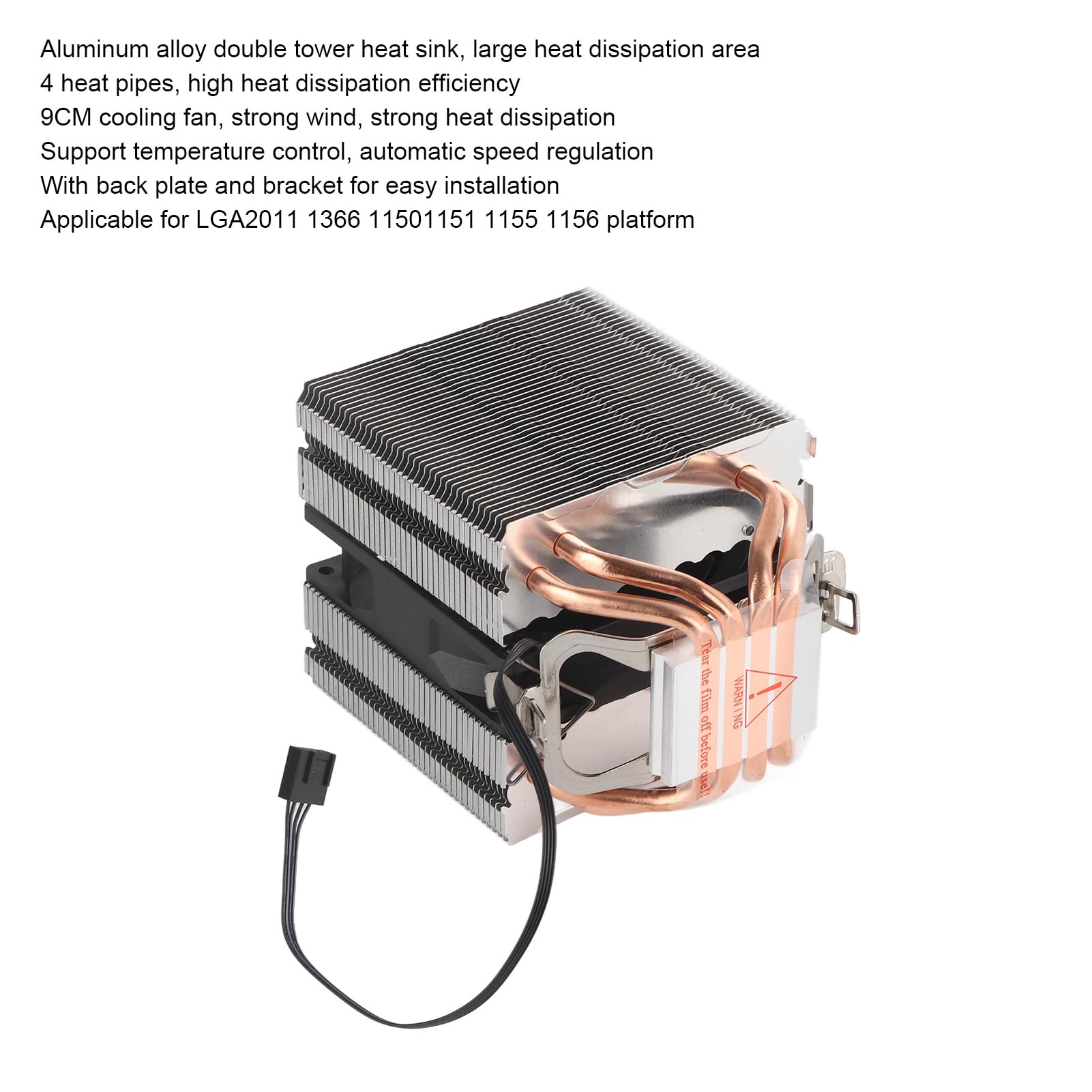 S erounder High-Performance CPU Cooling Radiator Fan with Copper Heat Pipes for LGA 2011/1366/1150/1151/1155/1156 - Efficient Heat Dissipation - View 4 of 7