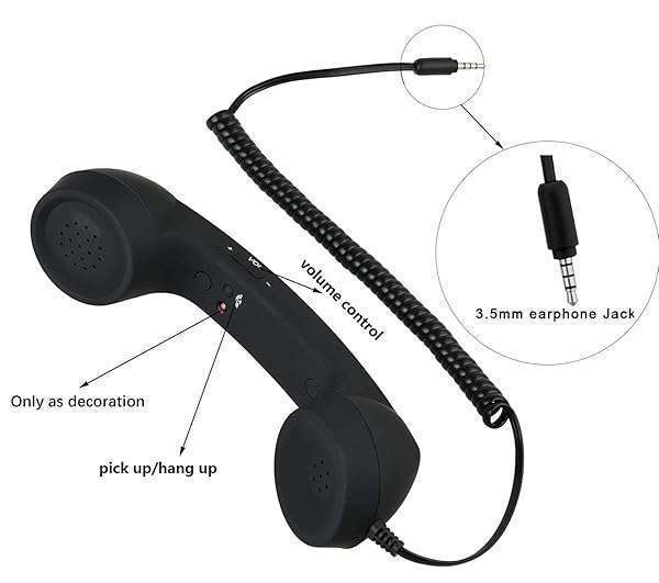 YTYKINOY YTYKINOY Retro 3.5mm Telephone Handset for iPhone & Smartphones - Stylish Mic & Speaker (Black) - View 4 of 6